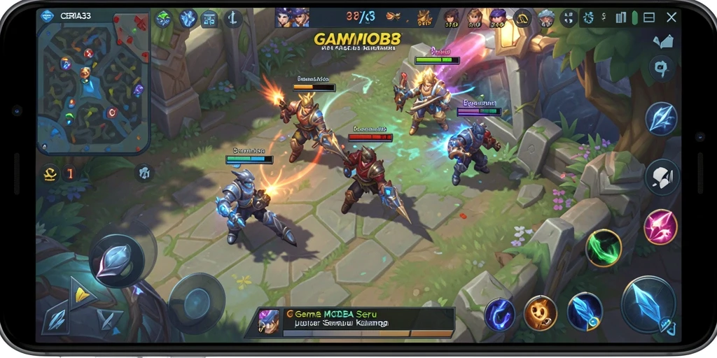 Tampilan gameplay CERIA33 yang mendebarkan dari arena pertempuran MOBA.