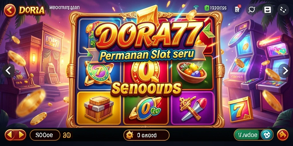 Screenshot dari gameplay DORA77 menampilkan putaran slot yang mendebarkan.